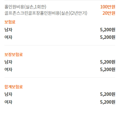 한화 세이프투게더 골프보험 보험료 예시